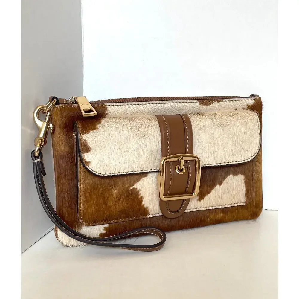 Coach Ashton Wristlet Haircalf Cow Print Leather Clutch CDY07
